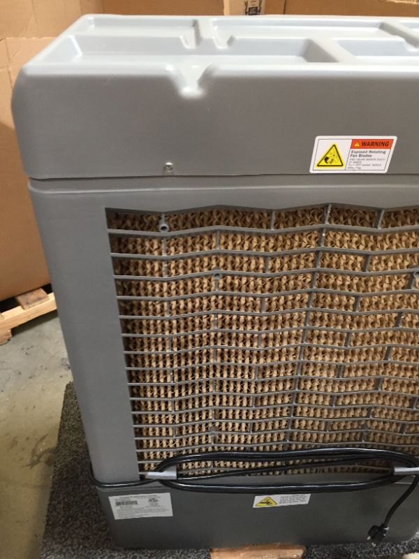 Photo 14 of Hessaire MC37M Evaporative Cooler, 3,100 CFM, Gray,No Box Packaging, Moderate Use, Scratches and Scuffs on item. Plastic Casing Opening Up Near Bottom as Shown in Pictures. Turn on and Blows Airs, Hardware Underneath Item
