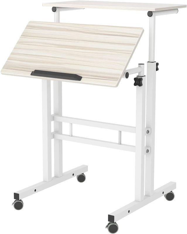 Photo 1 of sogesfurniture Mobile Standing Desk Laptop Workstation on Wheels, Adjustable Computer Desk for Standing or Sitting, Maple 101-MP