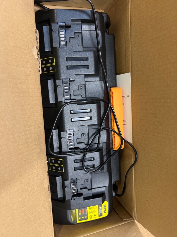 Photo 2 of 4-Port Charger DCB104 for Dewalt Max 12V/14.4V/18V/20V Lithium Battery DCB120/DCB122/DCB124/DCB126/DCB127/DCB140/DCB141/DCB182/DCB184/DCB200/DCB201/DCB203/DCB204/DCB205/DCB206/DCB208 - Orange Color
