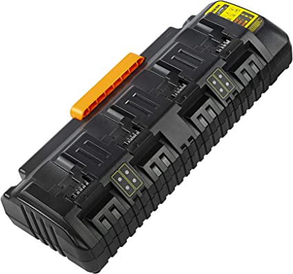 Photo 1 of 4-Port Charger DCB104 for Dewalt Max 12V/14.4V/18V/20V Lithium Battery DCB120/DCB122/DCB124/DCB126/DCB127/DCB140/DCB141/DCB182/DCB184/DCB200/DCB201/DCB203/DCB204/DCB205/DCB206/DCB208 - Orange Color
