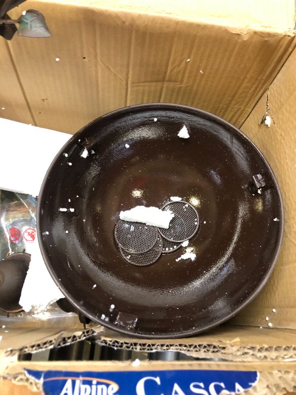 Photo 6 of Alpine Corporation 38" Tall Indoor/Outdoor Hanging 6-Cup Tiered Floor Water Fountain, Bronze, Box Packaging Damaged, Moderate Use, Scratches and Scuffs on item, Missing Parts, and Hardware, Selling for Parts.
