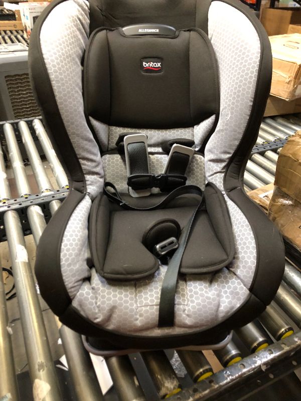 Photo 3 of Britax Allegiance 3 Stage Convertible Car Seat, Luna, Box Packaging Badly Damaged, Moderate Use, Scratches and Scuffs Found on item, Hair Found on Item From Previous Use. 
