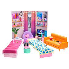 Photo 1 of Barbie: Big City, Big Dreams Dorm Room Playset with 2 Beds, Couch, Bean Bag Chair, Bedroom Furniture, Décor & Accessories, Gift for 3 to 7 Year Olds, Box Packaging Damaged, Item is New
