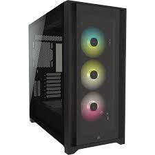Photo 1 of Corsair iCUE 5000X RGB Tempered Glass Mid-Tower ATX PC Smart Case - Black, Box Packaging Damaged, Moderate Use, Scratches and Scuffs Found on item, Missing Parts. 
