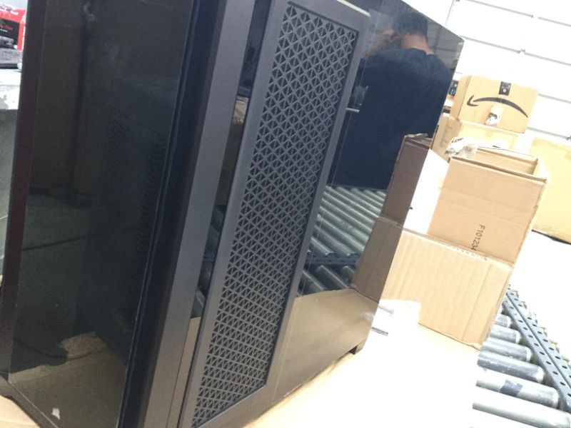 Photo 1 of Corsair iCUE 5000X RGB Tempered Glass Mid-Tower ATX PC Smart Case - Black, Box Packaging Damaged, Moderate Use, Scratches and Scuffs Found on item, Missing Parts. 
