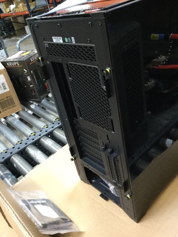 Photo 1 of Corsair iCUE 5000X RGB Tempered Glass Mid-Tower ATX PC Smart Case - Black, Box Packaging Damaged, Moderate Use, Scratches and Scuffs Found on item, Missing Parts. 
