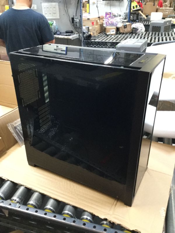 Photo 1 of Corsair iCUE 5000X RGB Tempered Glass Mid-Tower ATX PC Smart Case - Black, Box Packaging Damaged, Moderate Use, Scratches and Scuffs Found on item, Missing Parts. 
