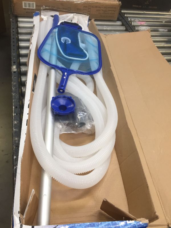 Photo 1 of Bestway 58234 Above Ground Pool Cleaning and Maintenance Accessories Set Kit for Filter Pumps with a 530 GPH Flow Rate - Blue, Box Packaging Damaged, Moderate Use, Scratches and Scuffs Found on item, Missing Some Parts.. 
