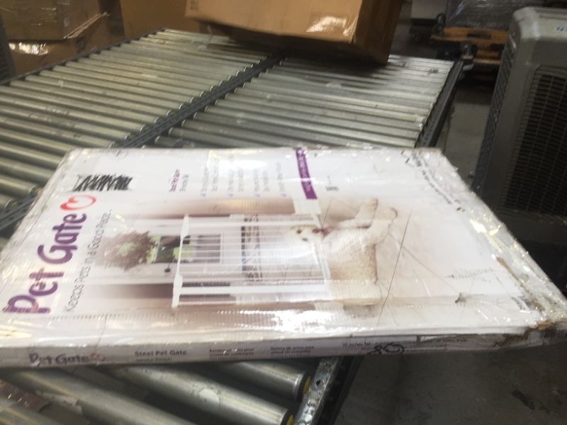 Photo 2 of MidWest 39" High Walk-thru Steel Pet Gate, 29" - 38" Wide in Soft White, Box Packaging Damaged, Minor Use, Scratches and Scuffs Found on Item.

