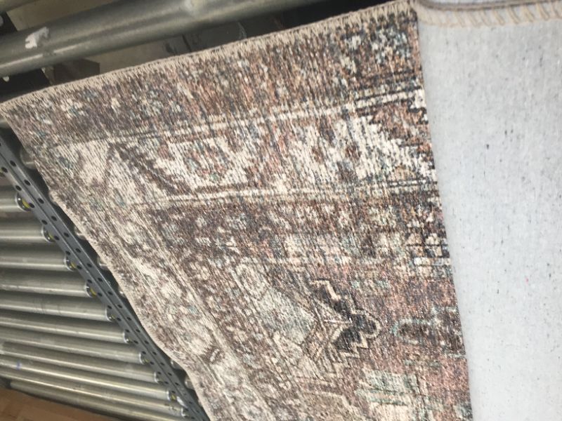 Photo 4 of Amber Lewis x Loloi Billie Collection BIL-03 Clay / Sage, Traditional 7'-6" x 9'-6" Area Rug, No Box Packaging, Moderate Use, Creases and Wrinkles in Item, Hair Found on Item, Minor Fraying on Edges, Tape on Rug

