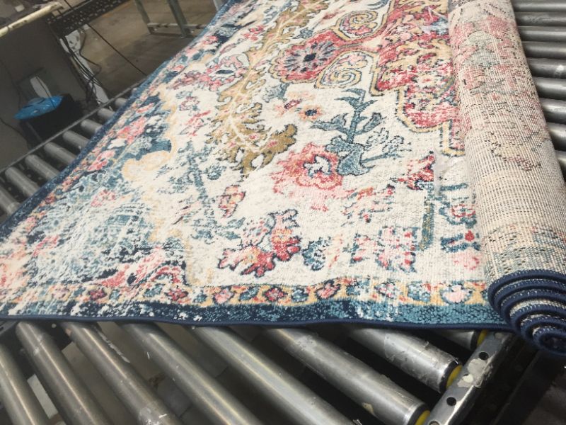 Photo 5 of Artistic Weavers Odelia Vintage Bohemian Area Rug,6'7" x 9',Garnet/Navy, No Box Packaging, Moderate Use, Creases and Wrinkles in Item, Hair Found on Item, Minor Fraying on Edges, Tape Found on Rug

