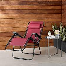 Photo 1 of Amazon Basics Outdoor Textilene Adjustable Zero Gravity Folding Reclining Lounge Chair with Pillow, Burgundy, Box Packaging Damaged, Moderate Use, Scratches and Scuffs Found on Item

