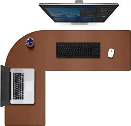 Photo 1 of CENNBIE Dual Sided L Shaped Desk Pad,??47.24x55.12x15.75 inches Corner Leather Desk Pad,l Shaped Desk Gaming mat,Waterproof l Shaped Leather Mouse pad,Home Office Accessories Corner Desk Mat(Brown)
