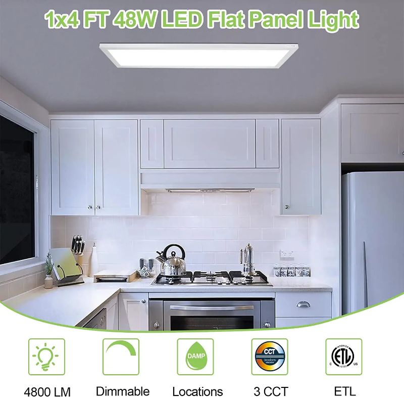 Photo 1 of 1x4 FT LED Flat Panel Selectable CCT Flush Mount Light,4800lm,48W Dimmable Ultra Slim Edge-Lit Ceiling Light, 3000K/4000K/5000K Built-in Driver Surface Mount Lights for Kitchen Garage