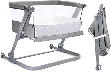 Photo 1 of Babelio Baby Bassinet, Foldable Baby Bedside Sleeper with Mattress, Mosquito Net, Portable Travel Bag Included for Newborn Baby Boy/Girl, Adjustable Height, Box Packaging Damaged, Moderate Use, Scratches and Scuffs Found on Item, Hair Found on Item, Dirty