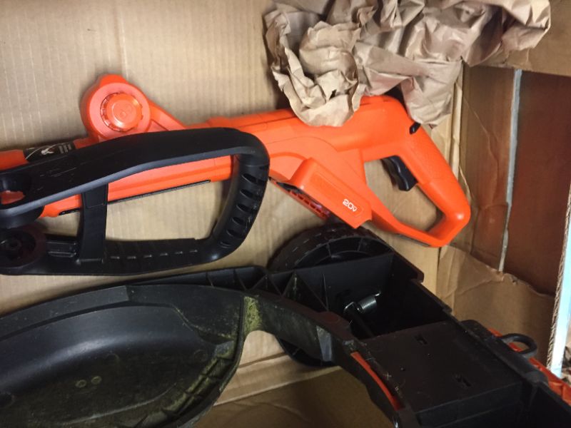 Photo 10 of Black & Decker MTC220 Max Cordless Lithium-Ion 3-in-1 Trimmer/Edger & Mower, Orange/ Black, Box Packaging Damage, Moderate Use, Scratches and Scuffs Found on Item, Hardware Loose in Box, Missing Hardware, Tested, works, Dirty From Previous Use