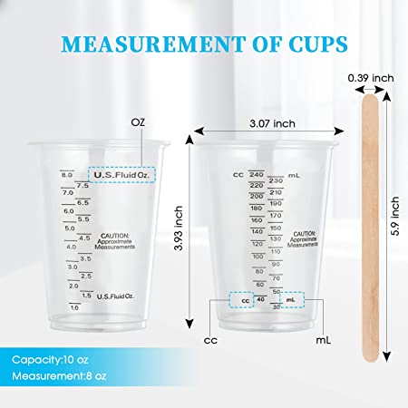 Photo 1 of 200 PACK Plastic Measuring Cups, 8 oz Disposable Mixing Cups with 200 Wooden Mixing Sticks, Can Be Used for Epoxy Resin, Liquid Measuring, Paint Mixing, Cooking and Baking
