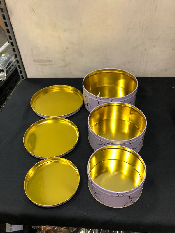 Photo 1 of 3 PC PURPLE AND GOLD TIN 