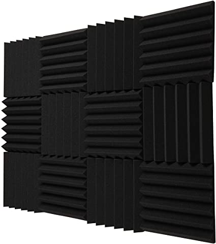 Photo 1 of Acoustic Foam Panels Fireproof Sound Absorbing Panels Studio Foam Wedges for Walls 2" X 12" X 12" 12 Pack Black
