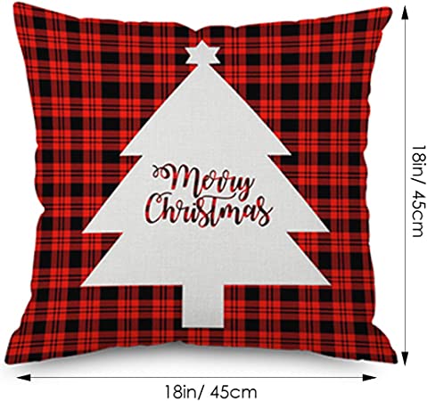 Photo 2 of 18x18 Inches Christmas Throw Pillow Covers, Decorative Outdoor Farmhouse, Merry Christmas Snowflake Xmas Christmas Tree Pillow Case Set of 4
