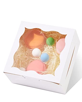 Photo 1 of 4x4x2.5 inches Cookie Boxes with Window 100pcs | White Bakery Boxes| Macaroon Boxes| Thick & Sturdy Treat Boxes for Macarons, Pastry
