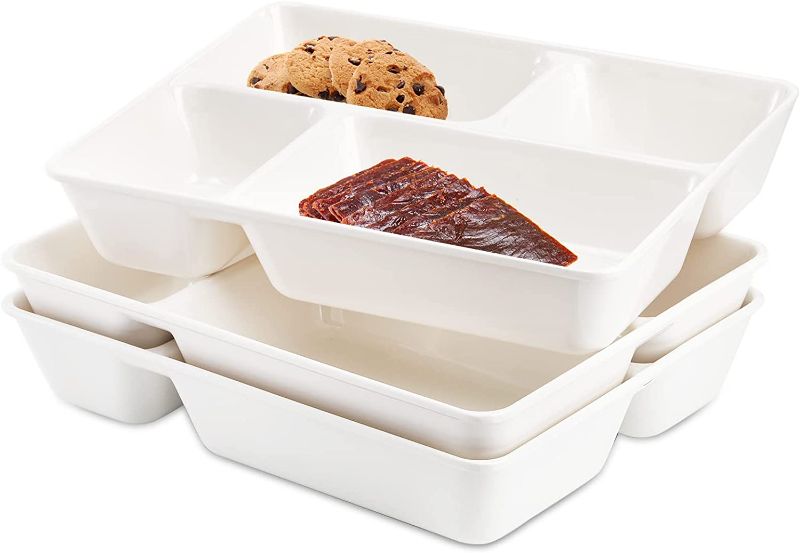 Photo 1 of - OPEN BOX - SOUJOY Set of 3 Divided Serving Tray, Section Food Platter with 4 Compartments, Party Divided Dish for Food, Appetizer, Candy, Snack, Salad, Desserts, Dried Fruit, Nuts