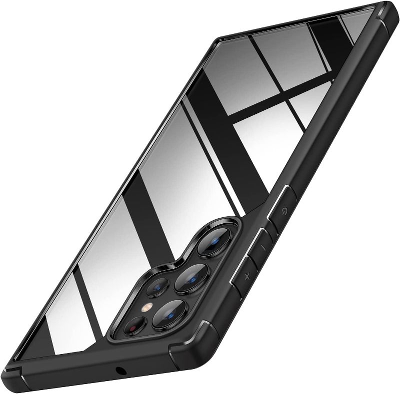 Photo 1 of TENDLIN Compatible with Samsung Galaxy S22 Ultra Case Crystal Clear Hard Back Soft Bumper Protective Case (Black) - SET OF 2 -