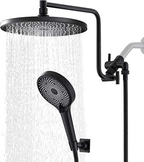 Photo 1 of 10" High Pressure Rainfall Shower Head with Handheld Combo, Upgrade 12" Extension Arm Height Adjustable, 3-Way Powerful Shower Head with Hand Shower, Brass Shower Holder Long Shower Hose, Matte Black
