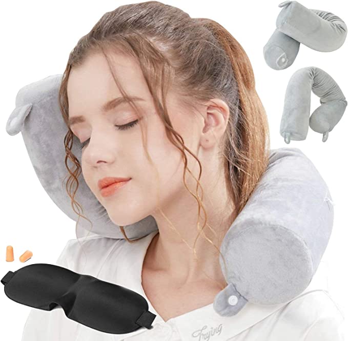 Photo 1 of  Twist Memory Foam Travel Pillow Neck Pillows Travel Accessories Traveling on Airplane, Bus, Train at Home(Grey Memory Foam)
