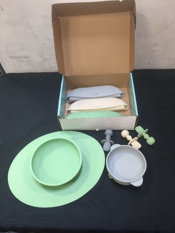 Photo 1 of Baby Feeding Supplies - Upward Baby Led Weaning Utensils Set - Silicone Suction Baby Bowl with Spoons Bibs and Plate Placemat - Dishwasher Safe

