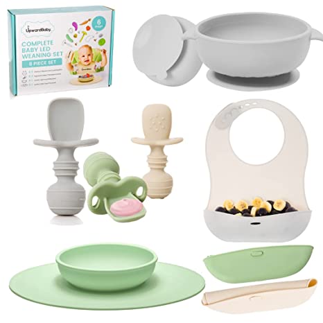 Photo 1 of Baby Feeding Supplies - Upward Baby Led Weaning Utensils Set - Silicone Suction Baby Bowl with Spoons Bibs and Plate Placemat - Dishwasher Safe
