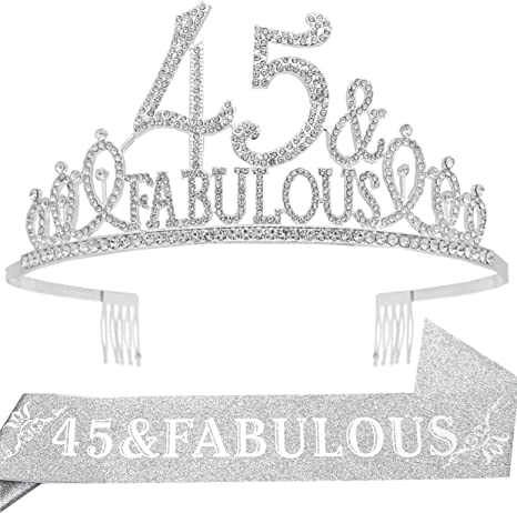 Photo 1 of 45th Birthday Gifts for Women, 45th Birthday Crown and Sash for Women, 45th Birthday Decorations for Women, 45th Birthday Party Favors, 45th Birthday Tiaras for Women, 45 Birthday Party for Women
