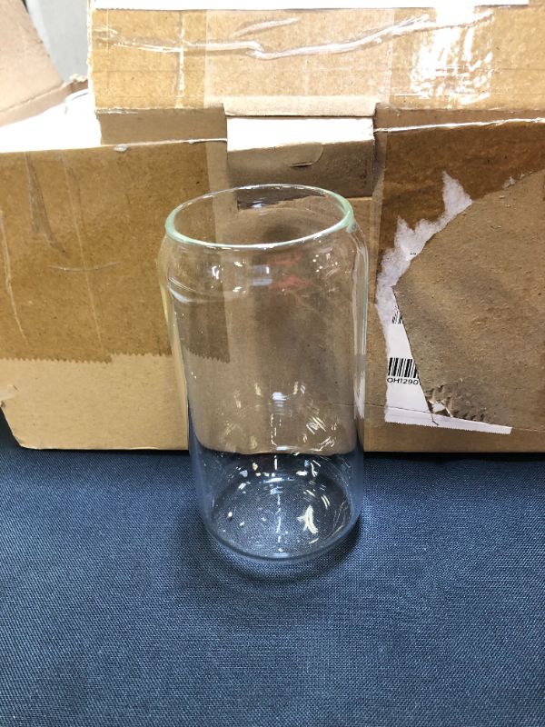 Photo 4 of [ 8pcs Set ] Drinking Glasses with Glass Straw - 16oz Can Shaped Glass Cups, Beer Glasses, Iced Coffee Glasses, Cute Tumbler Cup, Ideal for Whiskey, Soda, Tea, Water, Gift - 2 Cleaning Brushes
