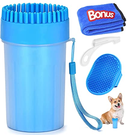 Photo 1 of Adhjito 4 Pcs Dog Paw Cleaner Set, 2 In 1 Silicone Dog Paw Washer Cup For Grooming Muddy Paws, Includes Towel, Toothbrush And Bath Brush For Medium/Large Dog Total Cleaning, Premium Pet Gifts For Dogs Owners
