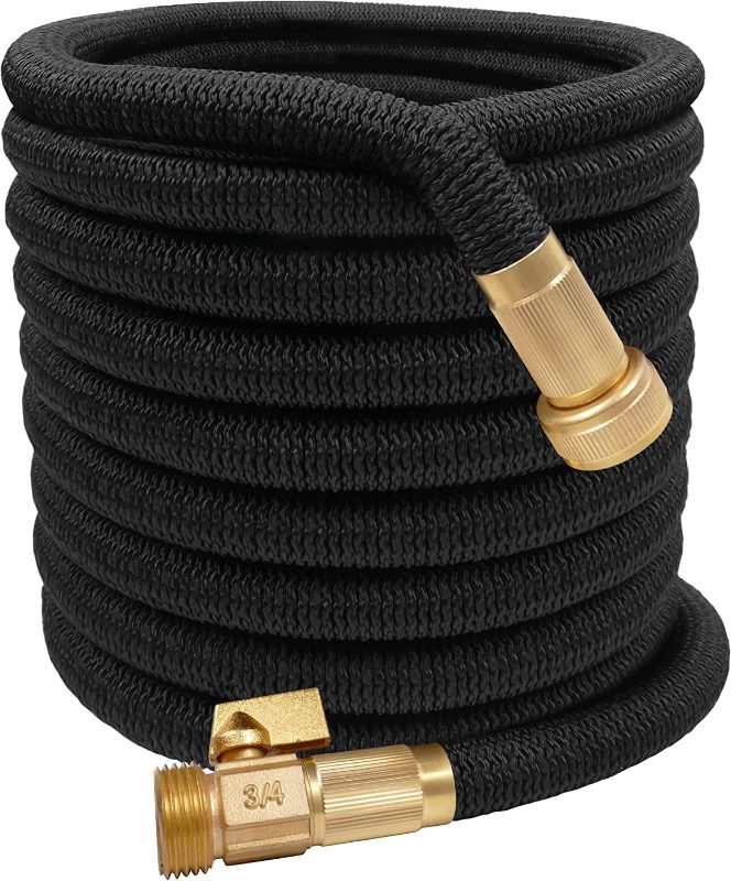 Photo 1 of 100ft Garden Hose Lightweight Extra Strength Fabric and 4-Layer Latex Core, 3/4" Solid Brass Fittings, No-Kink, Black) - NO BOX -