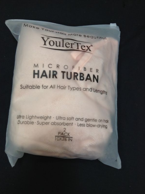 Photo 2 of YoulerTex Microfiber Hair Towel Wrap: Women 2 Pack 10 inch X 26 inch, Super Absorbent Quick Dry Hair Turban for Drying Curly Long & Thick Hair (Peachy Beige+White)