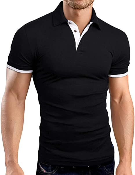 Photo 1 of A WATERWANG Men's Short Sleeve Polo Shirts, Slim-fit Cotton Golf Polo Shirts Basic Designed - SMALL -