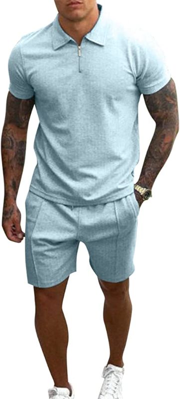 Photo 1 of 2 Piece Outfits For Men Shorts Set Casual Athletic Suit Sweatsuit Sportswear Casual Tracksuit - SMALL/MEDIUM -