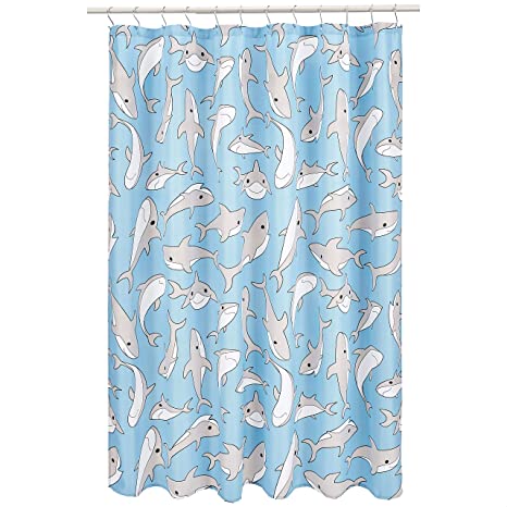 Photo 1 of Amazon Basics Fun and Playful Shark Pool Printed Pattern Microfiber Bathroom Shower Curtain - Shark Pool, 72 Inch
