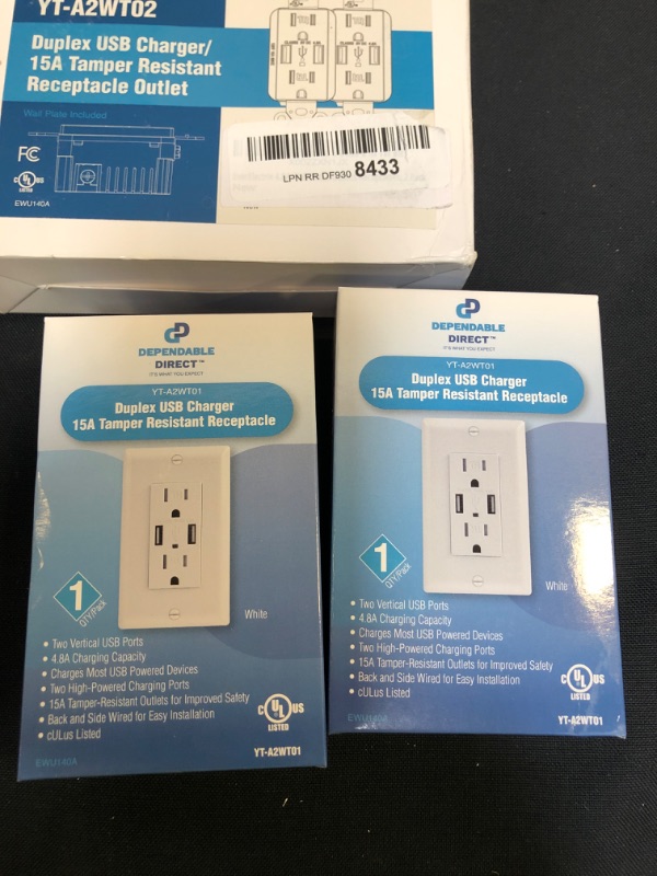 Photo 3 of 2-Pack EverElectrix 4.8A Wall Outlet with USB Ports 15Amp Duplex USB Wall Outlets Tamper Resistant USB Outlet Charger, UL Listed, Electrical Outlet with Dual USB Ports, White USB Outlets Receptacles
