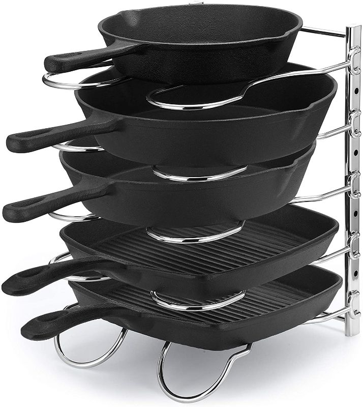 Photo 1 of CAXXA Heavy Duty Pan Rack, Pot Lid Rack, Kitchen Cabinet Pantry Cookware Organizer Rack Holder | 5 Adjustable Dividers, Chrome
