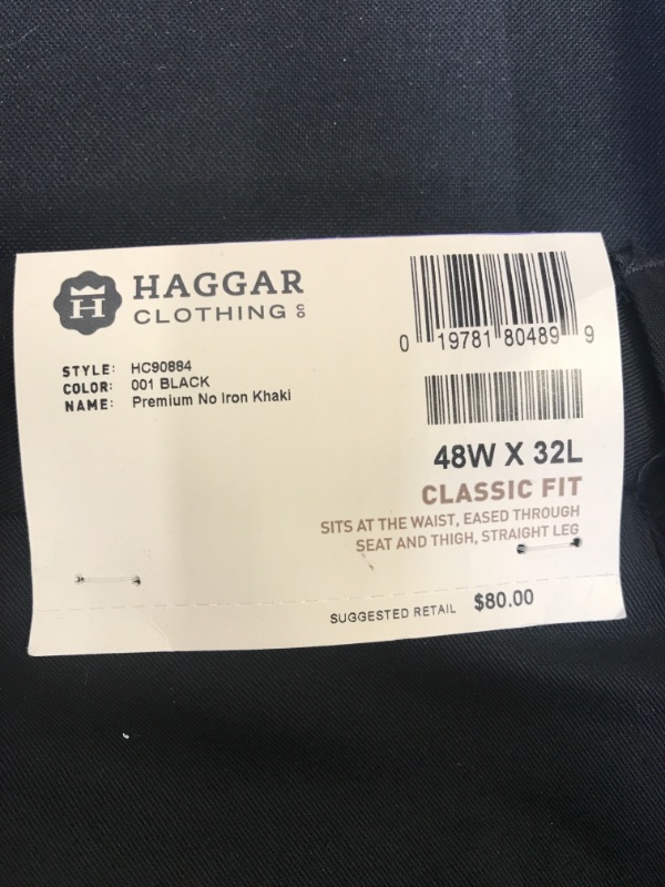 Photo 5 of Haggar Men's Premium No Iron Khaki Classic Fit Expandable Waist Flat Front Pant (Black) 48W X 32L
