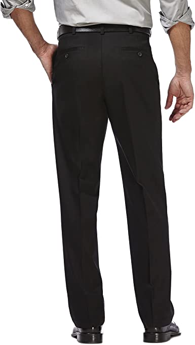 Photo 2 of Haggar Men's Premium No Iron Khaki Classic Fit Expandable Waist Flat Front Pant (Black) 48W X 32L
