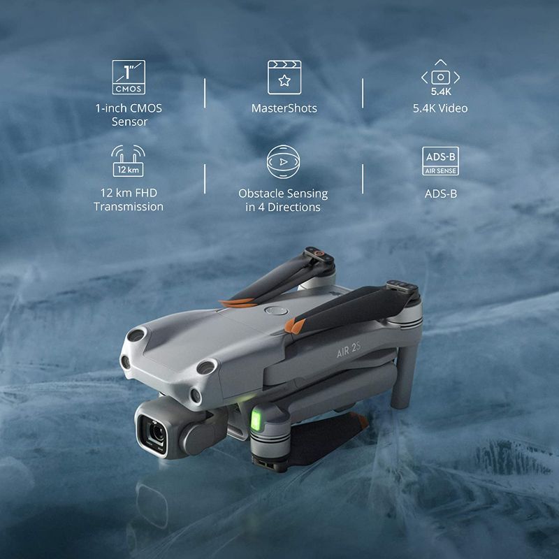 Photo 1 of DJI Air 2S Fly More Combo with Smart Controller - Drone with 4K Camera, 5.4K Video, 1-Inch CMOS Sensor, 4 Directions of Obstacle Sensing, 31-Min Flight Time, Max 7.5-Mile Video Transmission, Gray