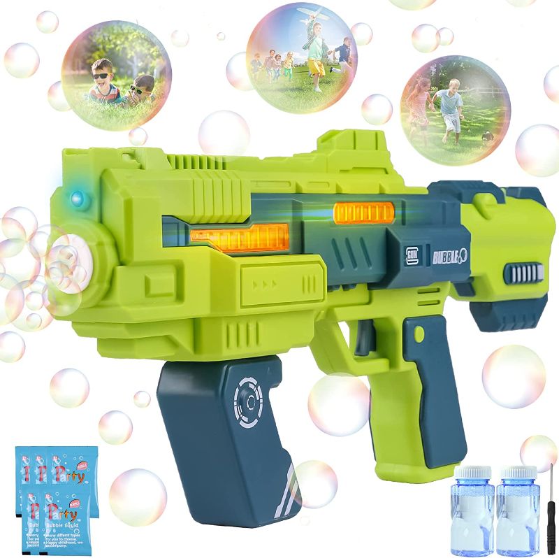 Photo 1 of Bubble Gun for Kids, Automatic Bubble Machine Blower Maker with Light and Music, Summer Toy, Birthday Gifts, Outdoors Toys for Boys Girls Include Bubble Refill Solution and Lanyard