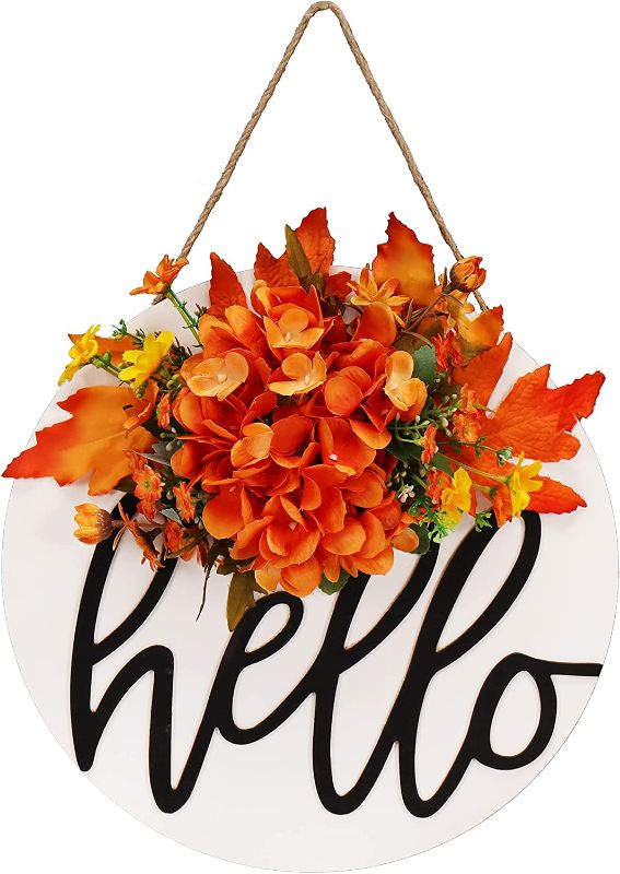 Photo 1 of 12" Fall Wreaths Maple Leaf Autumn Wreath for Front Door, Artificial Flowers Hydrangea Garland Hello Welcome Sign Door Wreath Rustic Fall Decor-170
