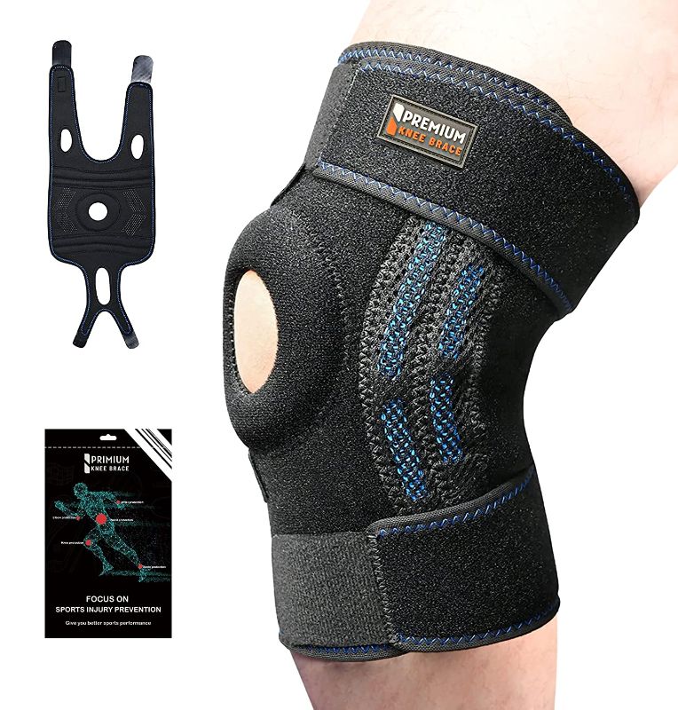 Photo 1 of Knee Braces for Knee pain women & men, Knee Brace with Side Stabilizers & Non-Slip 4 Wrap Around Fit Compression Open Patella Knee Support, Meniscus Tear Arthritis Pain Relief in Standard