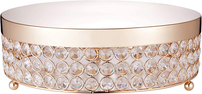 Photo 1 of 12 inch Gold Round Cake Stand with Shining Crystal Beads Dessert Cookies Fruit Serving Tray for Wedding Birthday Party (Gold, 12")
