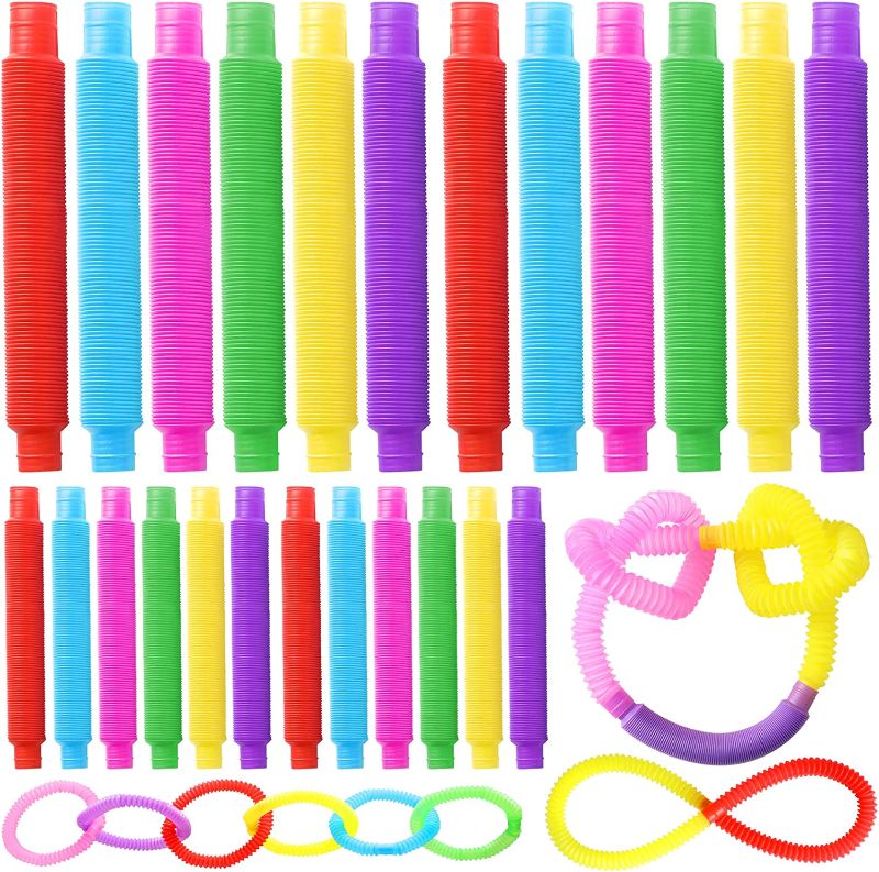 Photo 1 of 24 Pack Pop Tube Sensory Toys, Fun Colorful Stretchy Tubes, Fine Motor Skills Toys, Stretch, Bend, Connect Sensory Toys for Kids (12 Big Tubes + 12 Mini Tubes) Color 2