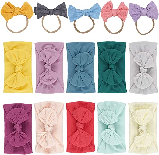 Photo 1 of Baby Headbands with Bows, Stretchy Nylon Bow Headband Head Wraps for Baby Girls Newborn Infants